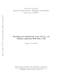 Modelling and Optimising Gaas/Al (X) Ga (1-X) As Multiple Quantum Well