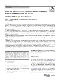 Native and Non-Native Species for Dryland Afforestation: Bridging Ecosystem Integrity and Livelihood Support