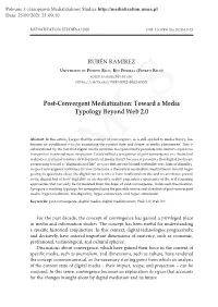 Post-Convergent Mediatization: Toward a Media Typology Beyond Web 2.0
