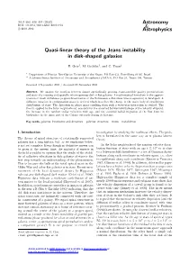 Quasi-Linear Theory of the Jeans Instability in Disk-Shaped Galaxies