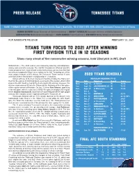 Titans Turn Focus to 2021 After Winning First Division Title in 12 Seasons