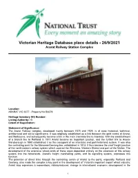 Victorian Heritage Database Place Details - 26/9/2021 Ararat Railway Station Complex