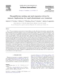 Disequilibrium Melting and Melt Migration Driven by Impacts: Implications for Rapid Planetesimal Core Formation