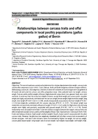 Relationships Between Carcass Traits and Offal Components in Local Poultry Populations of Benin Journal of Applied Biosciences 69:5 510 – 5522