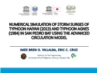 (2013) and Typhoon Agnes (1984) in San Pedro Bay Using the Advanced Circulation Model