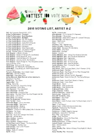 Artist A-Z, Triple J's 2016 Voting List