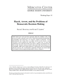 Hayek, Arrow, and the Problems of Democratic Decision-Making