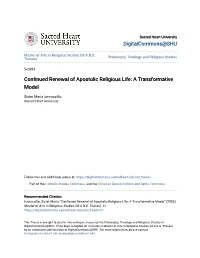 Continued Renewal of Apostolic Religious Life: a Transformative Model