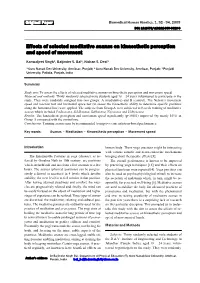 Effects of Selected Meditative Asanas on Kinaesthetic Perception and Speed of Movement