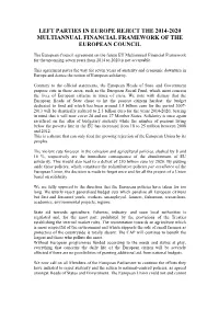 Left Parties in Europe Reject the 2014-2020 Multiannual Financial Framework of the European Council