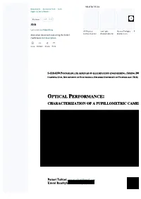 Optical Performance:: Characterization of a Pupillometric Camera
