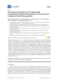 Sonochemical Synthesis of Cadmium(II) Coordination Polymer Nanospheres As Precursor for Cadmium Oxide Nanoparticles