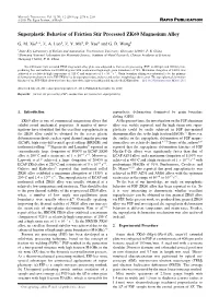 Superplastic Behavior of Friction Stir Processed ZK60 Magnesium Alloy