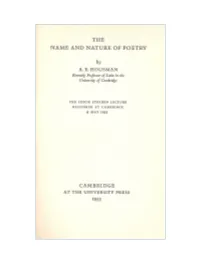 THE NAME and NATURE of POETRY [This Text Prepared from an E-Book Edition At