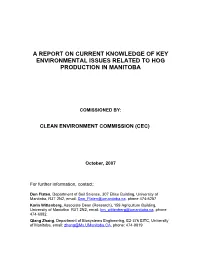 A Report on Current Knowledge of Key Environmental Issues Related to Hog Production in Manitoba