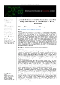 Appraisal of Soil Nutrient Status in Rice Ecosystem Using Nutrient Index In
