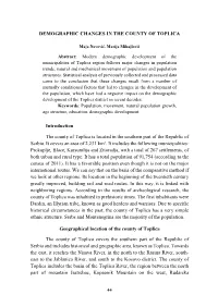 Changes in the Age Structure at the Minicipalities of Toplica Region