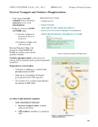 Lecture 37 & 38: Electron Transport Chain and Oxidative Phosphorylation