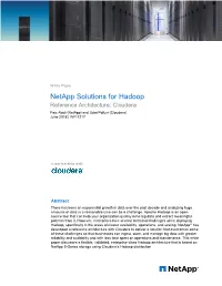 Netapp Solutions for Hadoop Reference Architecture: Cloudera Faiz Abidi (Netapp) and Udai Potluri (Cloudera) June 2018 | WP-7217