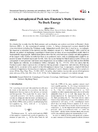 An Astrophysical Peek Into Einstein's Static Universe: No Dark Energy
