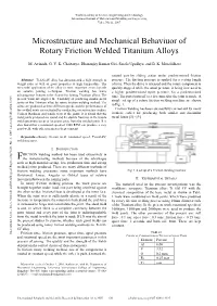 Microstructure and Mechanical Behaviuor of Rotary Friction Welded Titanium Alloys