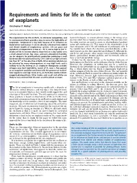 Requirements and Limits for Life in the Context of Exoplanets