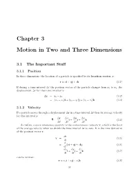 Chapter 3 Motion in Two and Three Dimensions