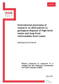 International Panorama of Research on Alternatives to Geological Disposal of High-Level Waste and Long-Lived Intermediate-Level Waste