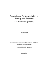 Proportional Representation in Theory and Practice the Australian Experience