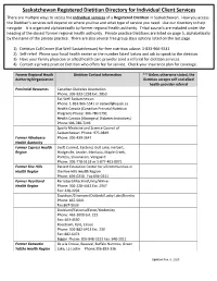 Saskatchewan Registered Dietitian Directory for Individual Client Services