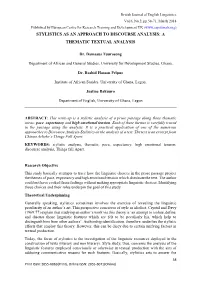 Stylistics As an Approach to Discourse Analysis: a Thematic Textual Analysis