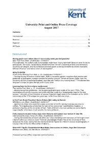 University Print and Online Press Coverage August 2017 International