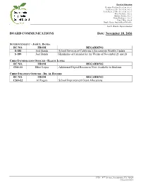 BOARD COMMUNICATIONS Date: November 18, 2016