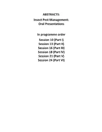 Insect Pest Management: Oral Presentations in Programme Order