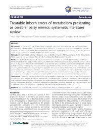 Treatable Inborn Errors of Metabolism Presenting As Cerebral Palsy Mimics