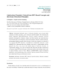 Lubrication Chemistry Viewed from DFT-Based Concepts and Electronic Structural Principles
