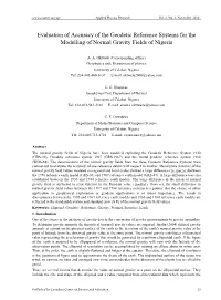 Evaluation of Accuracy of the Geodetic Reference Systems for the Modelling of Normal Gravity Fields of Nigeria