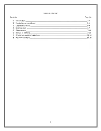1 TABLE of CONTENT Contents Page No. 1. Introduction
