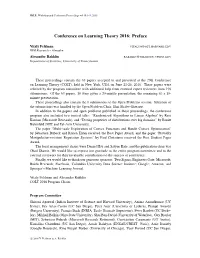 Conference on Learning Theory 2016: Preface