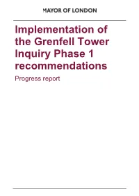 Implementation of the Grenfell Tower Inquiry Phase 1 Recommendations Progress Report