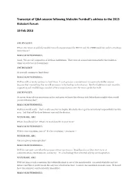 Transcript of Q&A Session Following Malcolm Turnbull's Address to The