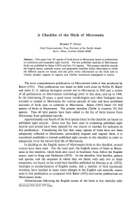 A Checklist of the Birds of Micronesia