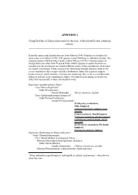 APPENDIX 1 Classified List of Fishes Mentioned in the Text, with Scientific and Common Names