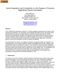 Using Verlet Integration and Constraints in a Six Degree of Freedom Rigid Body Physics Simulation