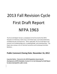 2013 Fall Revision Cycle First Draft Report NFPA 1963