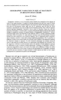Geographic Varia Tion in Size at Maturity in Brachyuran Crabs