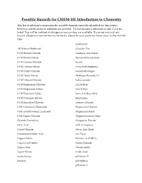 Possible Hazards for CHEM-101 Introduction to Chemistry