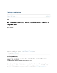 Are Storylines Patentable? Testing the Boundaries of Patentable Subject Matter