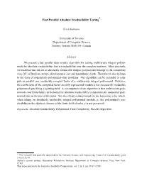 Fast Parallel Absolute Irreducibility Testing*