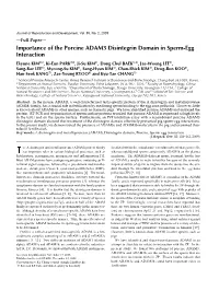 Importance of the Porcine ADAM3 Disintegrin Domain in Sperm-Egg